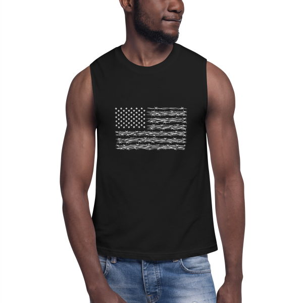 US Barbed Wire Flag - Muscle Shirt - Image 2